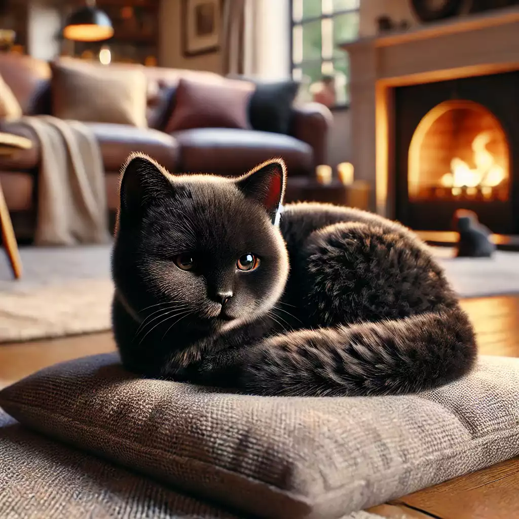 Un chaton noir qui se repose sur un coussin